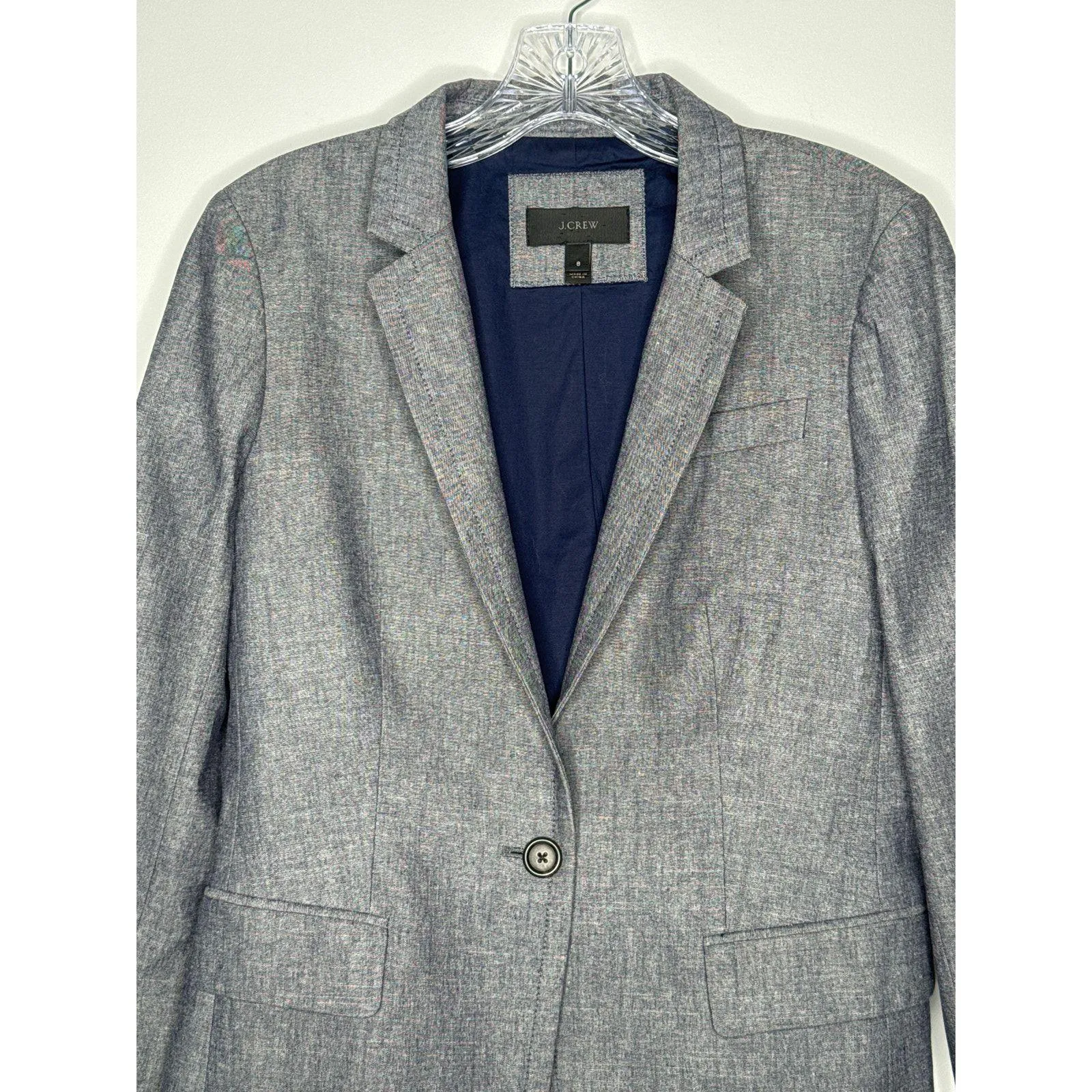 J. Crew one button preppy blazer 100% cotton structured chambray Blue 8 - Image 7
