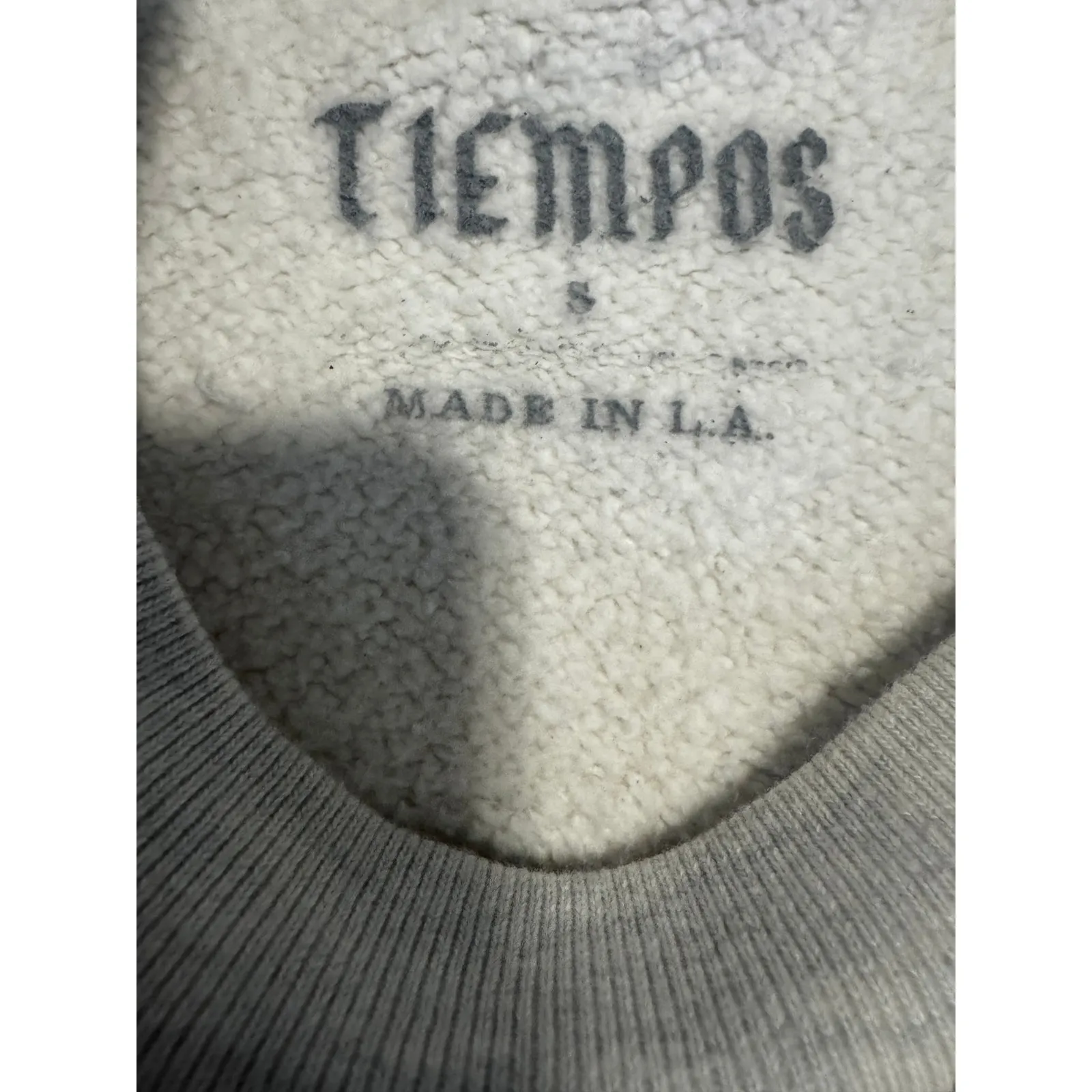 TIEMPOS “Madre” Sweatshirt Grey Crewneck, Made in LA, Oversized Fit (Size S) Gray - Image 3