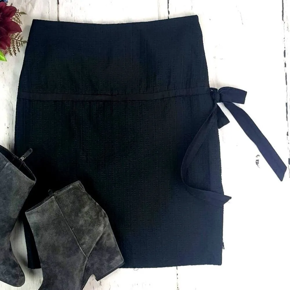 Tracy Reese Silk Blend Bow Textured Pencil Skirt Black Size 2 - Image 3