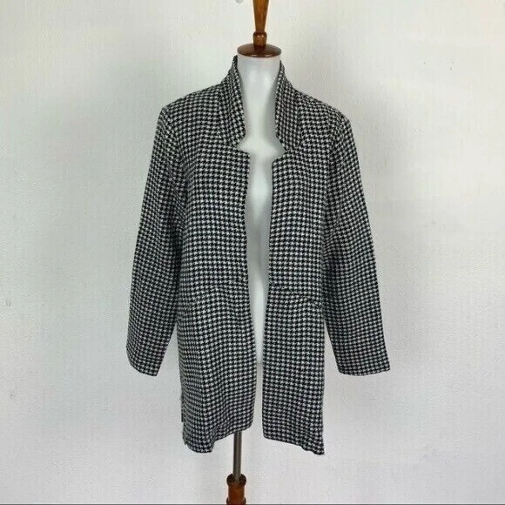 Caslon Medium Black White Houndstooth Open Front‎ Long Sleeve Lightweight Jacket - Image 8