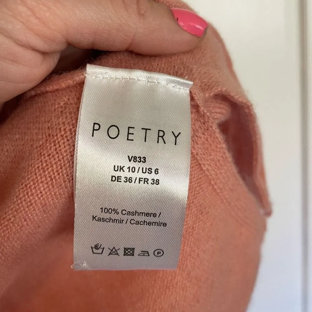 Poetry NWT 100% Cashmere orange vneck sweater *flaw - Image 5