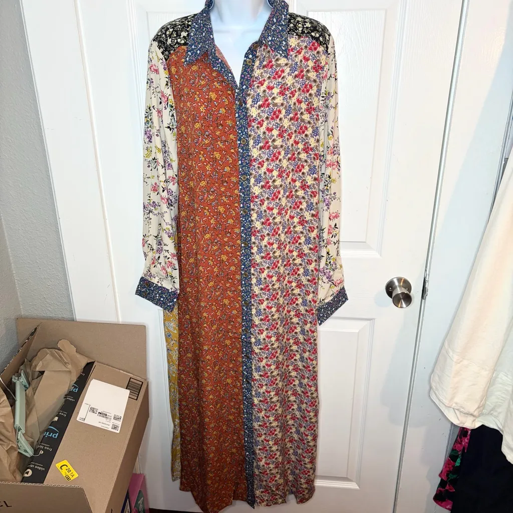 Natural Life Multicolor Patchwork Esme Floral Shirt Maxi Dress Kimono M NWT - Image 5