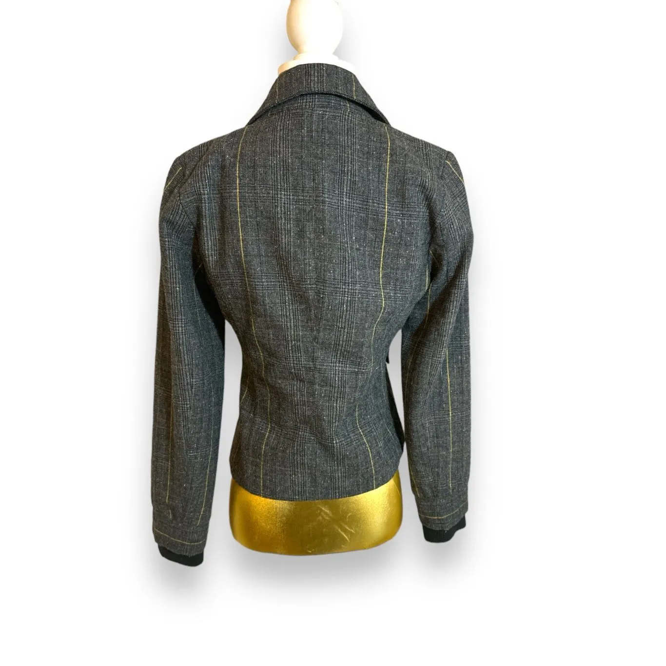 Vintage Y2K "Forever" Women's Grey Green Pinstripe Wool Button Blazer sz S Prepp Gray - Image 4