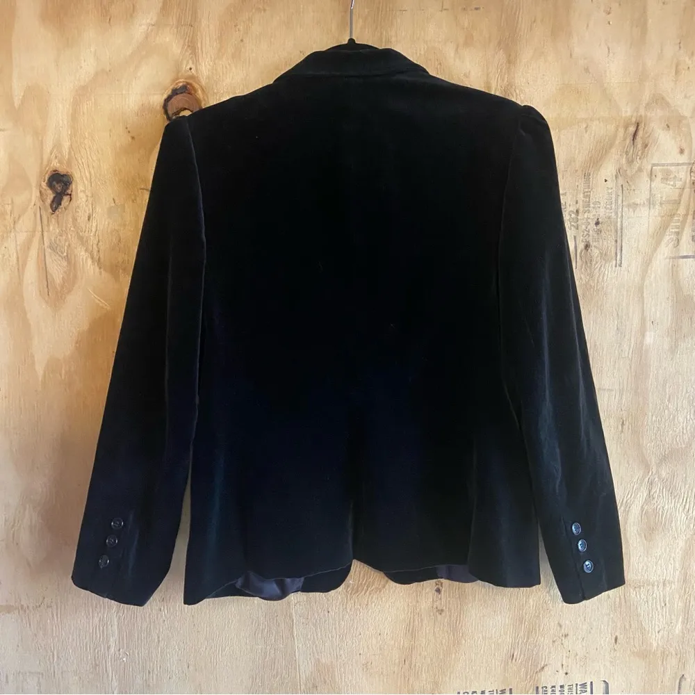 Vintage Personal Black Velvet One Button Shawl Collar Blazer Sz M - Image 2