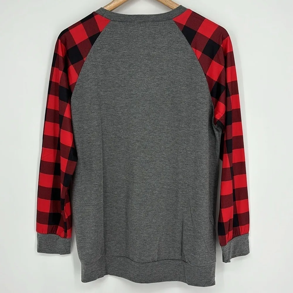 Haute Edition Dog Mom Oversized Red Buffalo Plaid Shirt Women’s Size Medium - Image 9