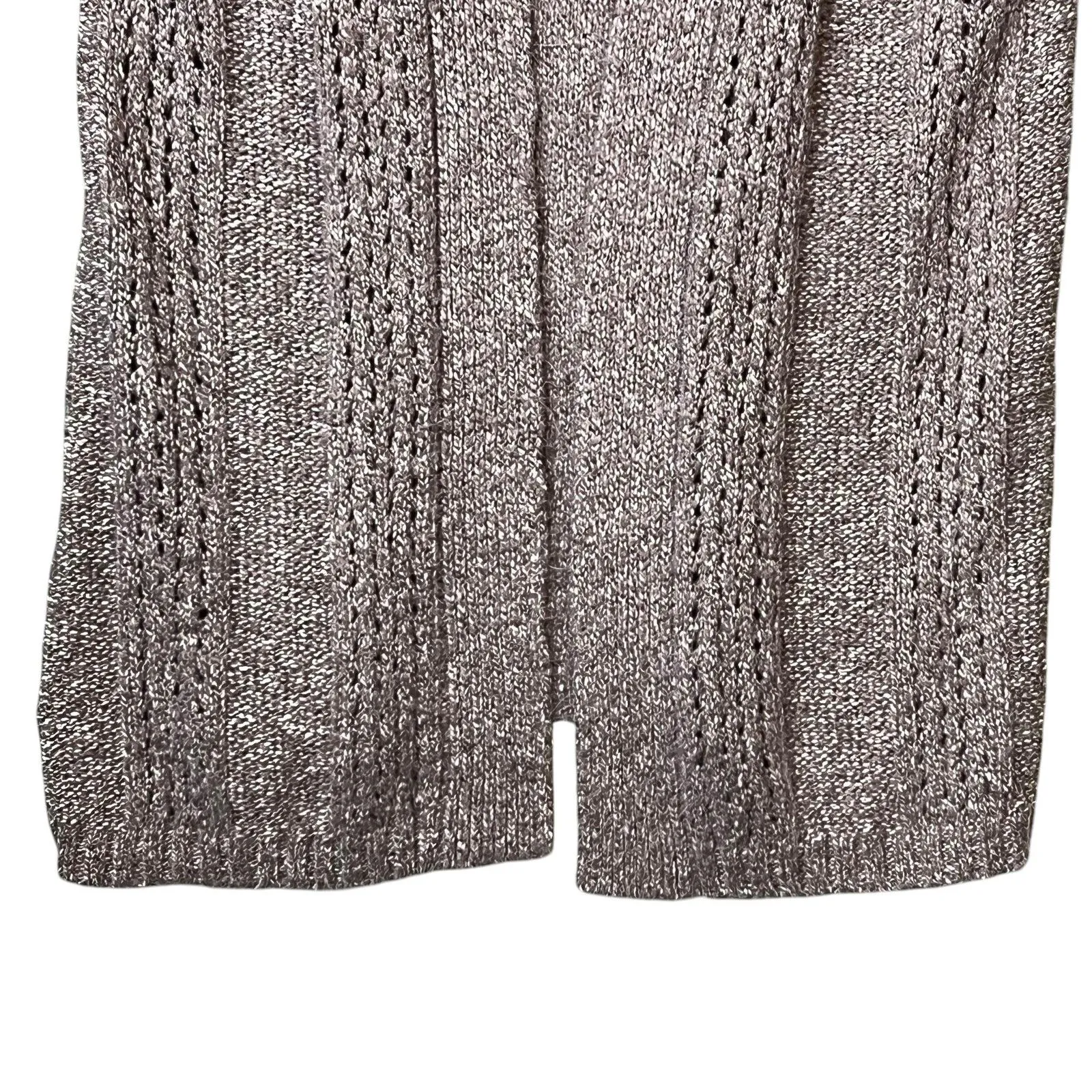 Maurices Cardigan Sweater Womens Medium Taupe Heather Open Front Pointelle Knit - Image 10