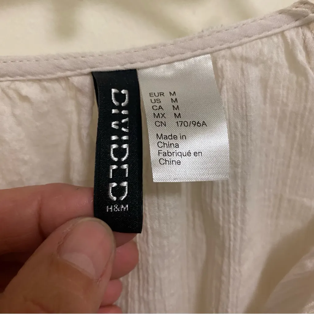 H&M Divided Womens Ivory Peasant Top Blouse Shirt M 42” V Neck Boho Cottagecore - Image 2