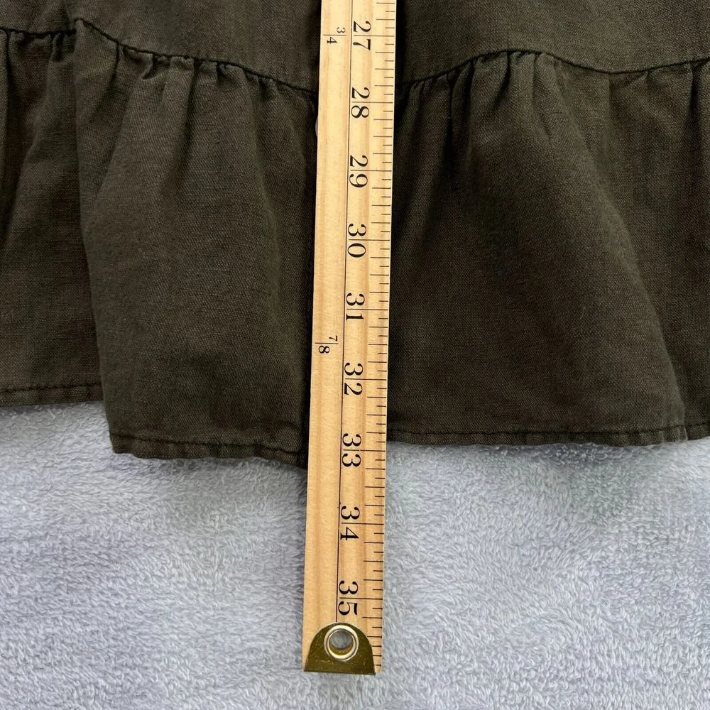 Zara Linen‎ Blend Oversize Button Front Ruffle Mini Tunic Dress Small Boho Boxy - Image 6