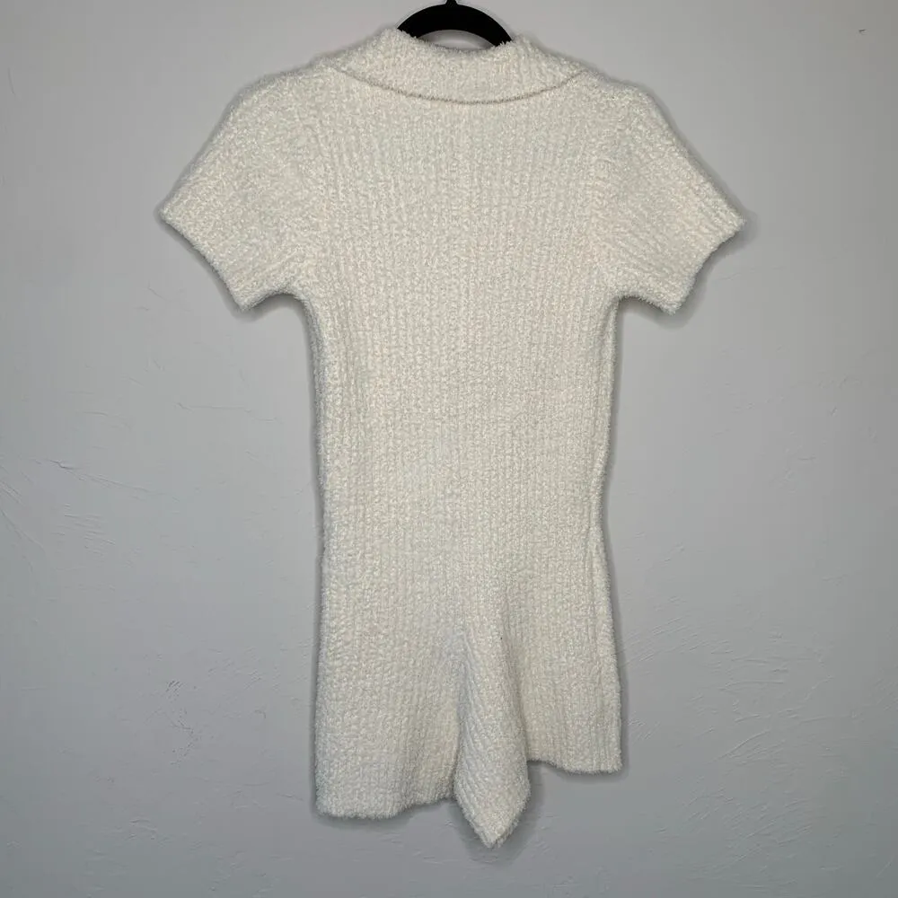 Chenille Romper Short Sleeve Button Front Boutique Cream Sz Small - Image 2