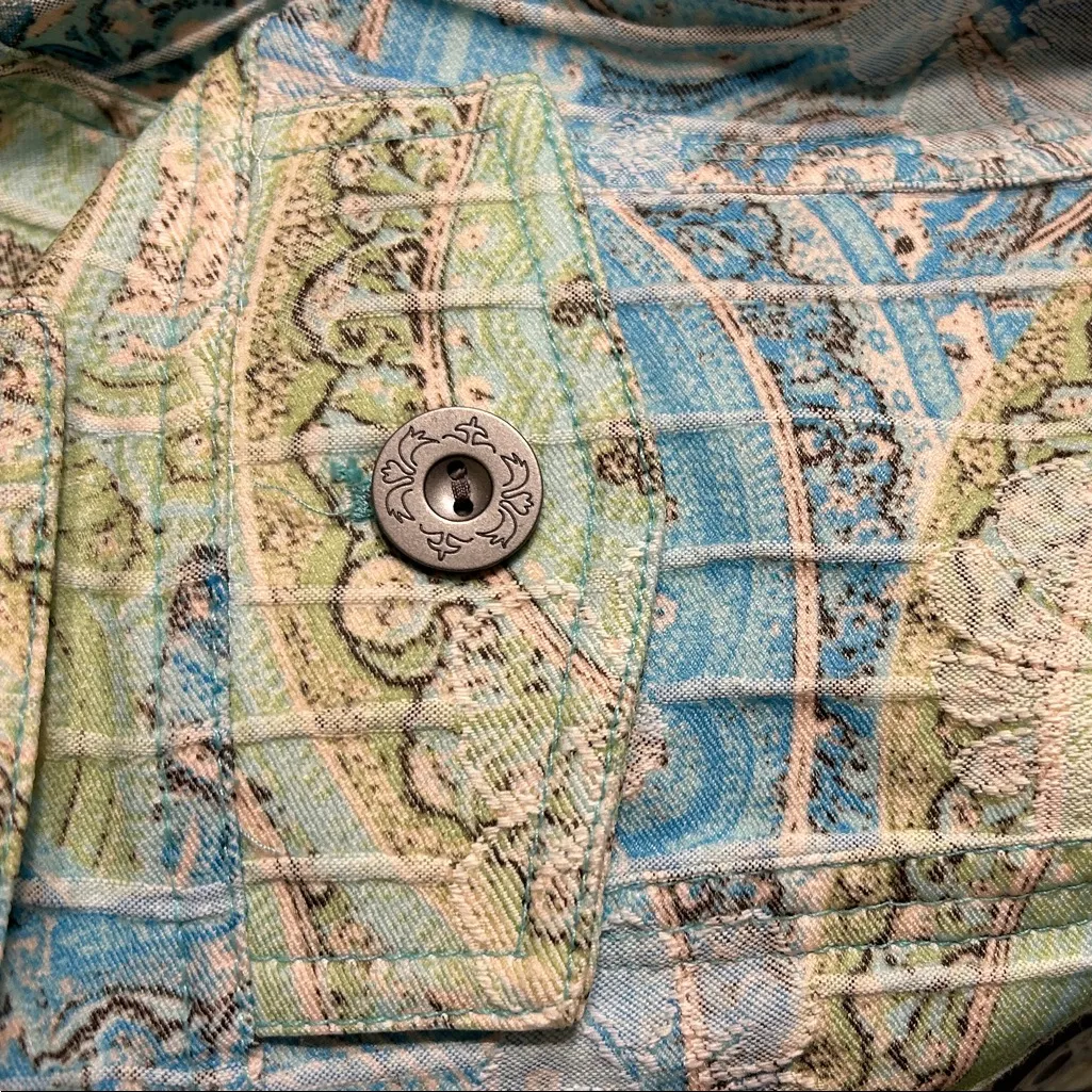 Analogy Women's Paisley Jean Jacket in Blue and Green Size 2X - Image 4