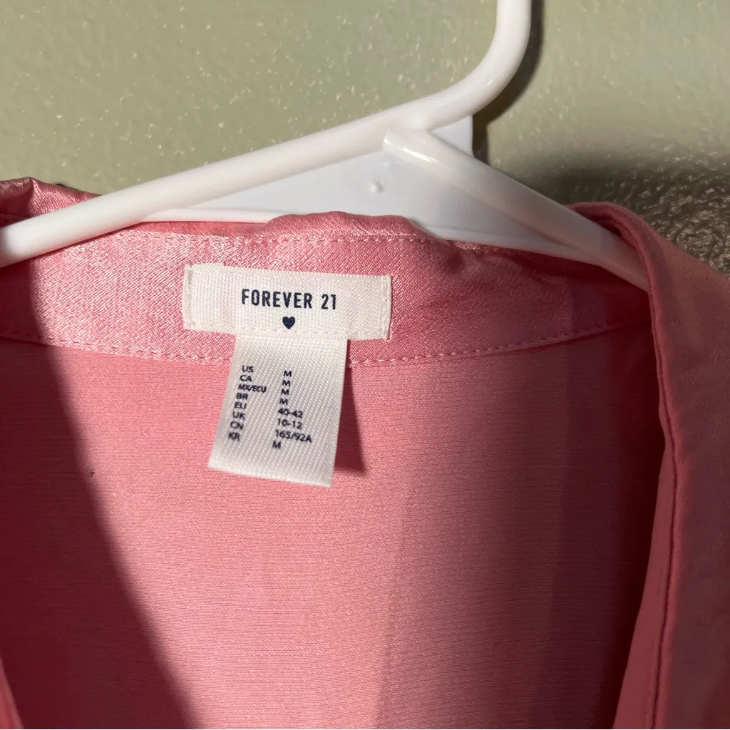 Forever 21 Satin Button Down Shirt Pink Fuzzy Cuffs M - Image 10