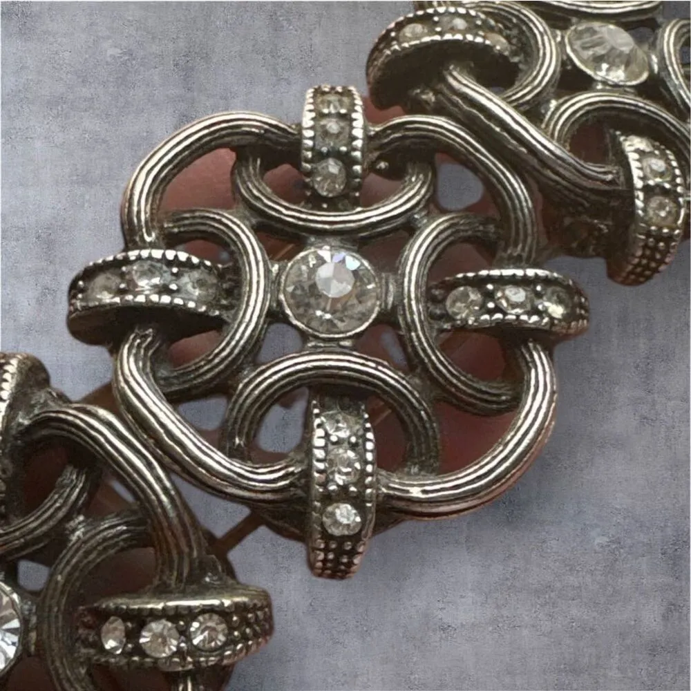 Y2K Vintage Womens Chunky Silver Toned Antiqued Gateway Rhinestone Bracelet 90's - Image 3
