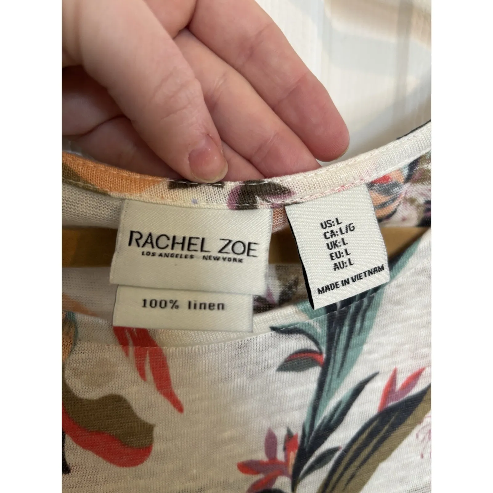 Rachel Zoe 100% Linen Tropical Floral Short Sleeve Sz Large Resort Wear Beach - Image 3