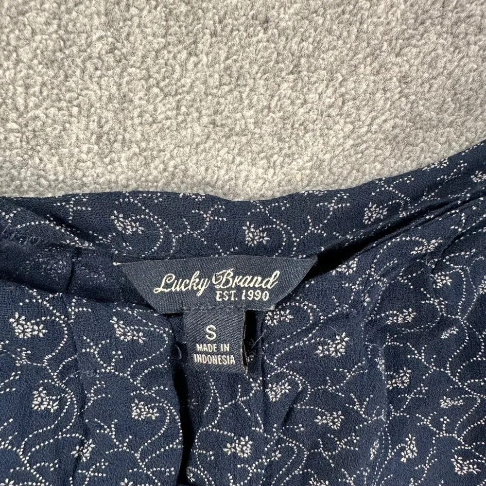 Lucky Brand Indigo Vine Long Sleeve Blouse Women's Small Navy Blue Buttons - Image 3