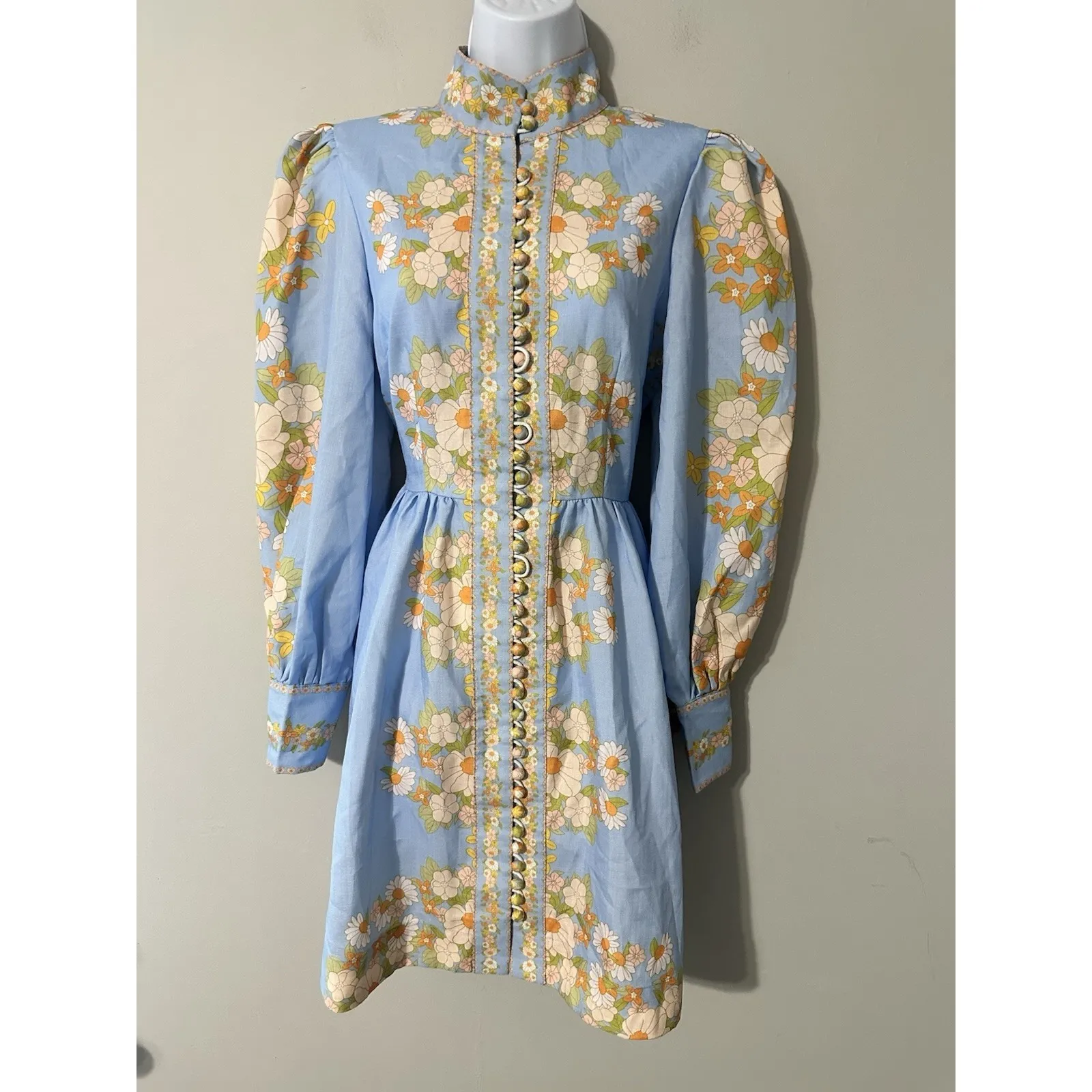 Beulah Tuckernuck Leila Floral Mini Button Down Dress Puff Sleeve Size S READ - Image 3