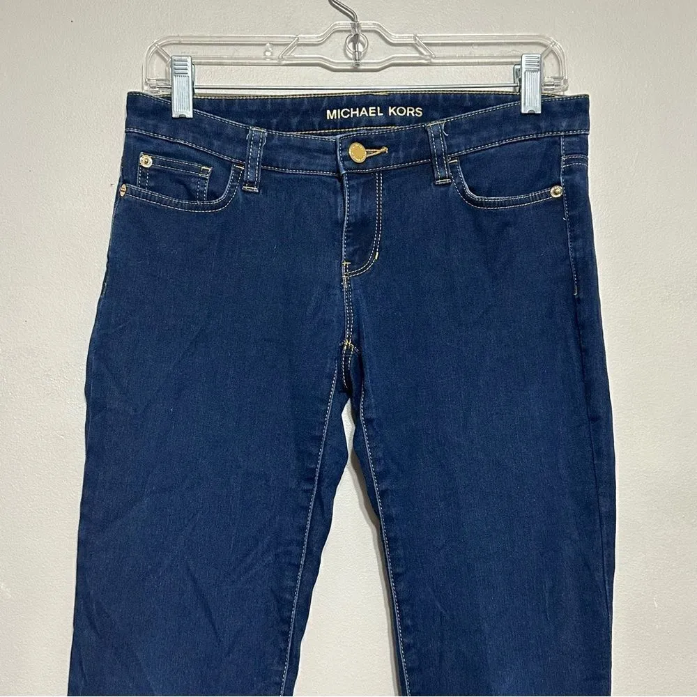 Michael Kors Skinny Jeans Zipper Ankle Leg Hem Size 2 Stretch Dark Wash Decal - Image 2