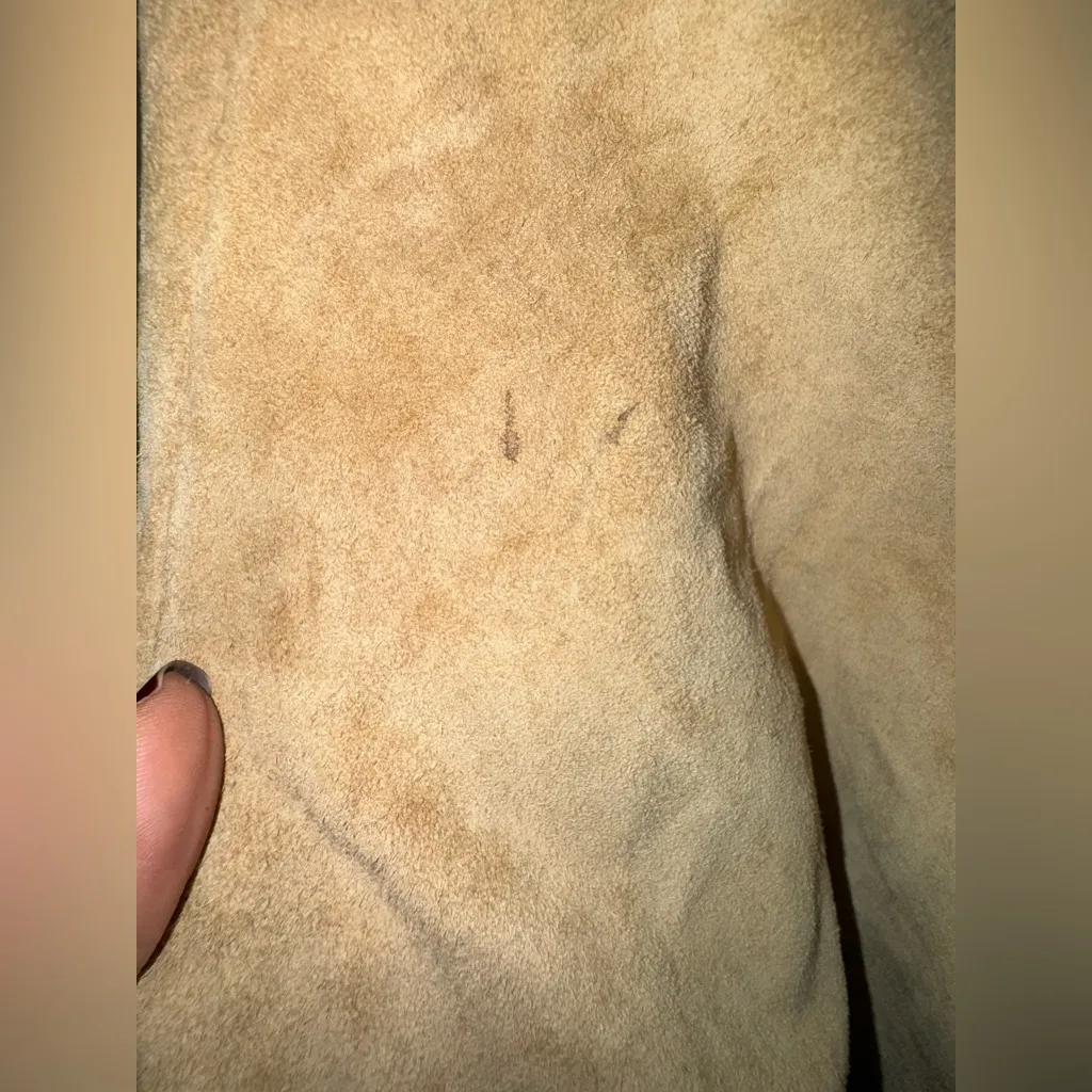 NEW Margaret Godfrey Tan Open Front Belted Suede Beige Jacket Lined Sz Large - Image 5