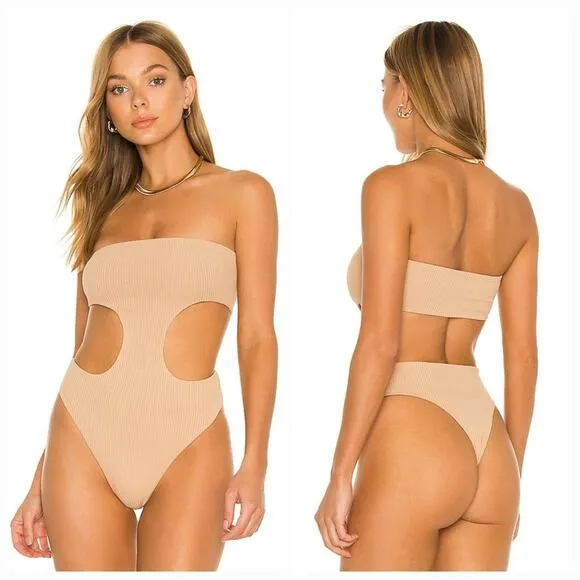 Superdown Darcey Cut Out Bodysuit in Nude XL - Image 2