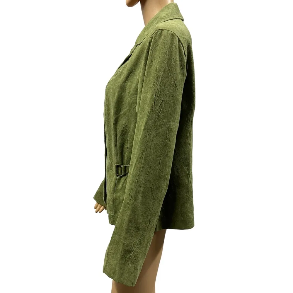 RQT Lightweight Green Faux Suede Buckle Accent 4 Button Blazer Jacket Womens L Size L - Image 2