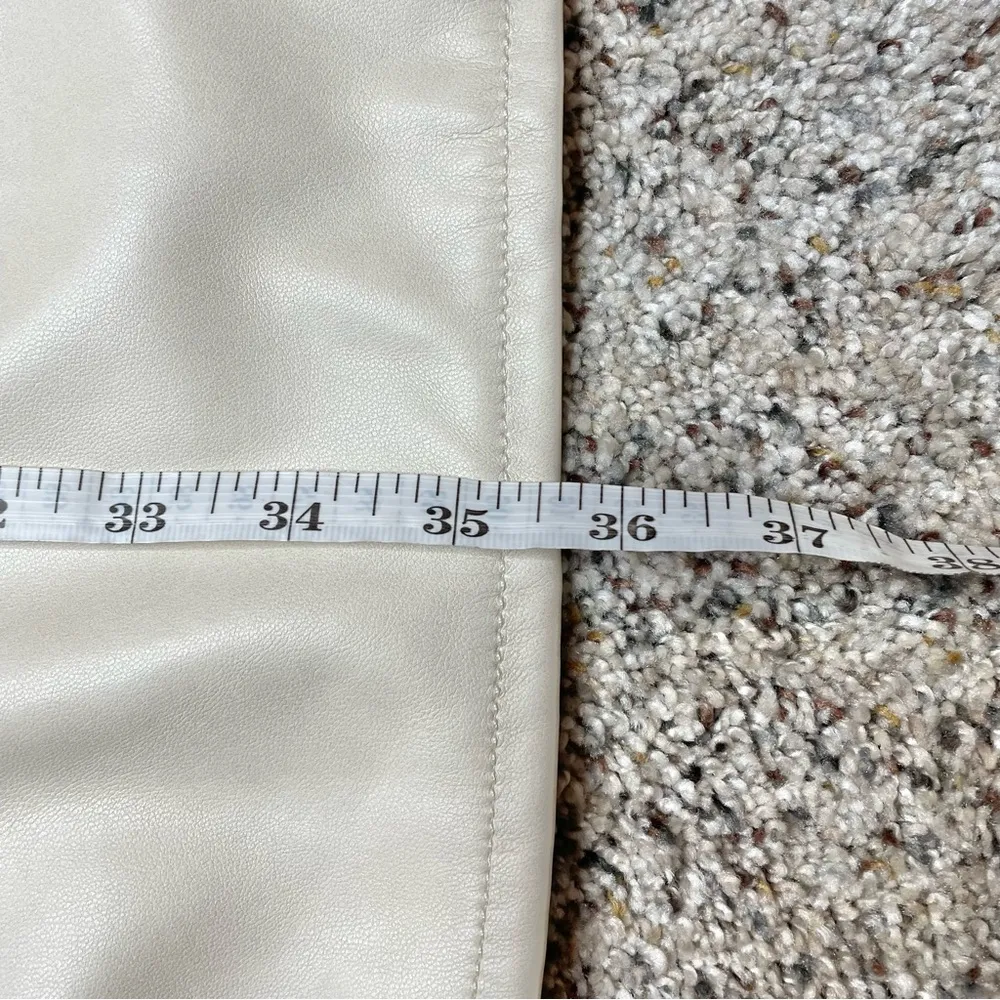 Beige Faux Leather Button Up Long Jacket Trench Coat Large - Image 10