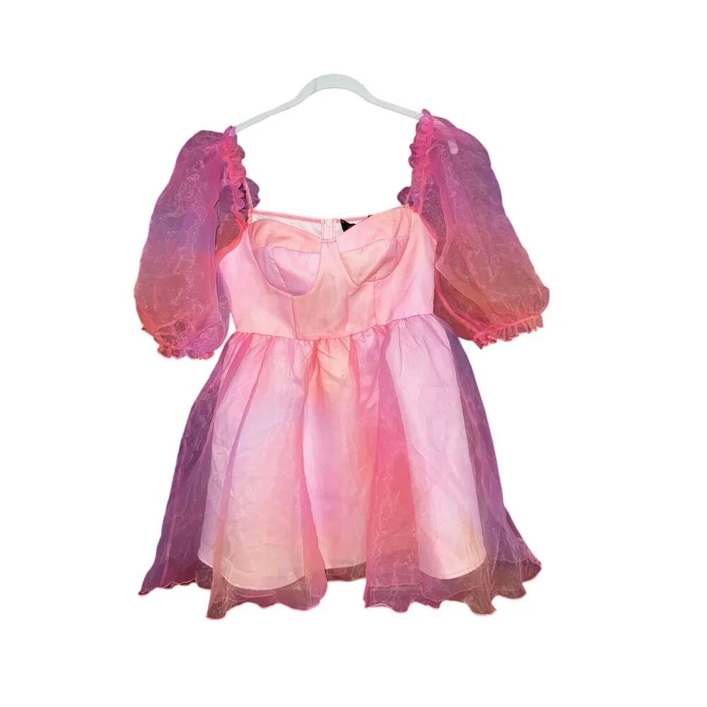 NWT Cider Heart on Fire Tule Pink purple Orange ombre Mini Dress size Medium - Image 6