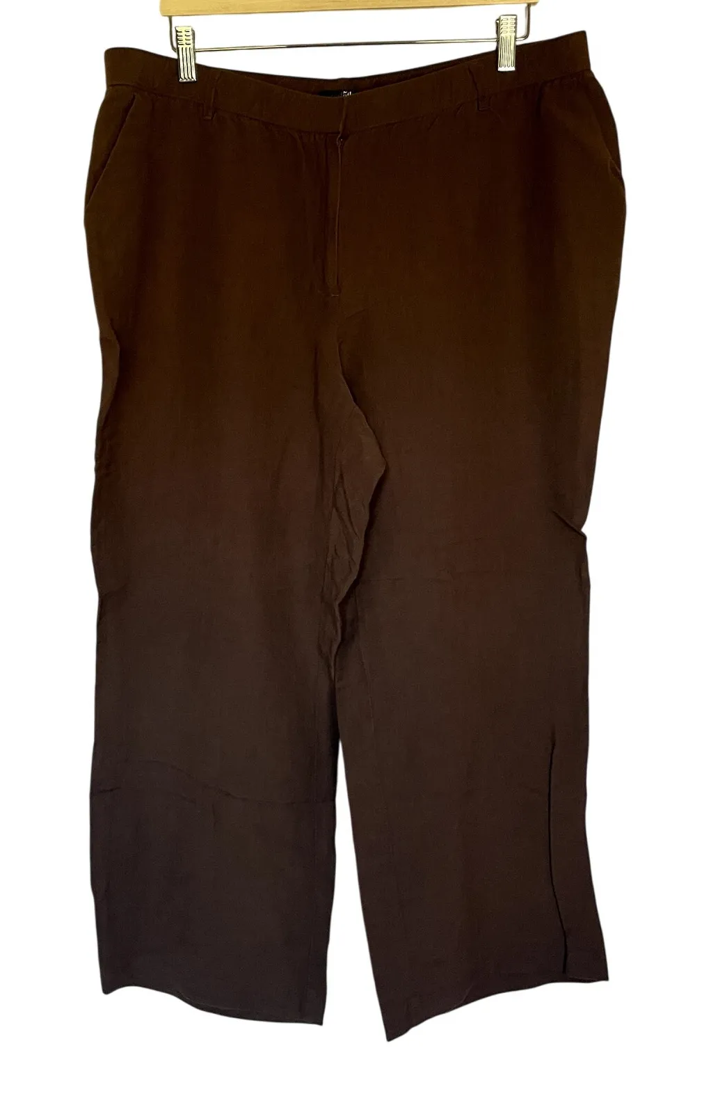 East5th linen rayon women's brown trousers pockets straight leg size 18W - Image 1