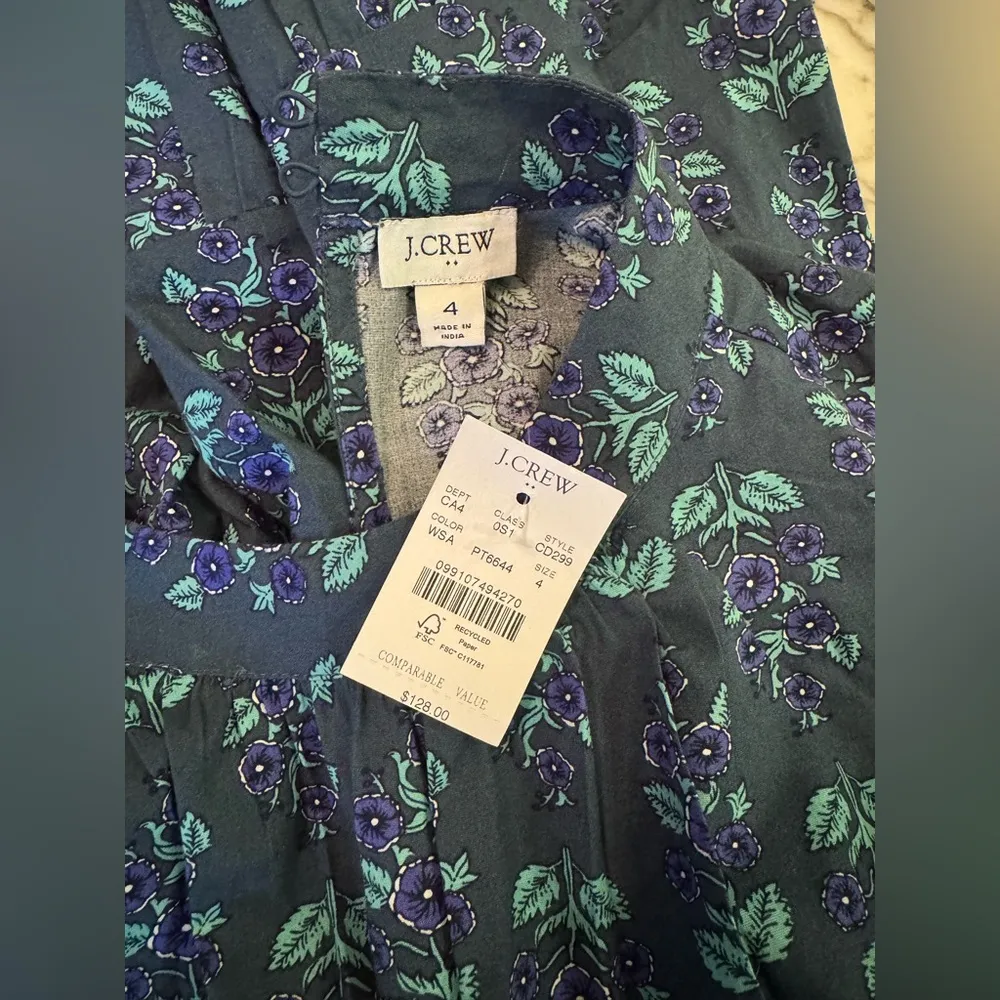 NWT J.Crew Factory Printed mockneck tiered midi dress no string belt & fix loop Blue Size 4 - Image 10