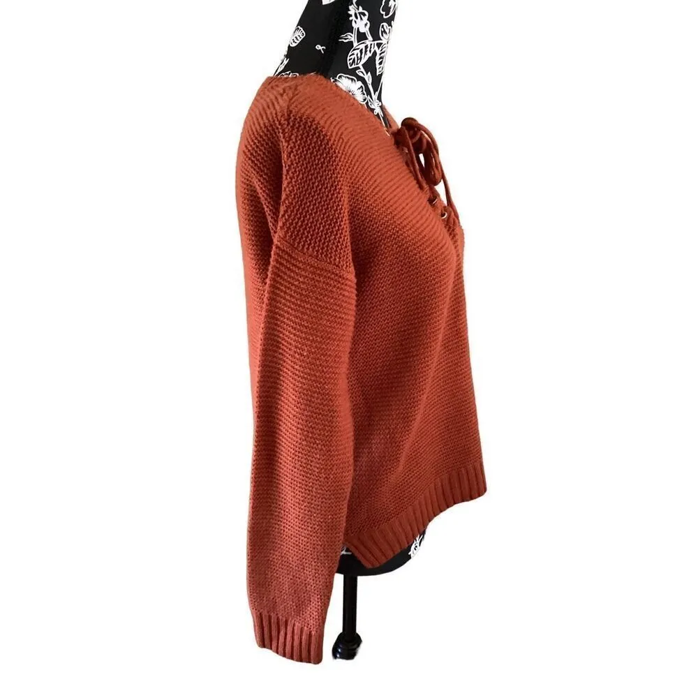 Charlotte Russe Knit Lace Up Sweater Boho Bohemian Everyday Casual - Image 5