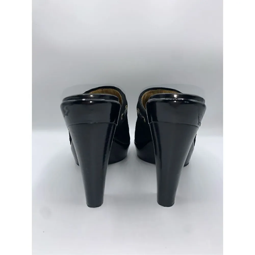 Coach Jodey Signature Black Suede Leather Heeled Platform Clogs - Image 5