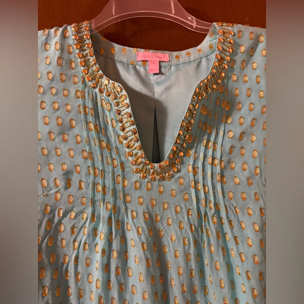 Lilly Pulitzer Colby Silk Tunic Dress in Seaside Aqua Crinkle Clip Silk Jacquard - Image 6