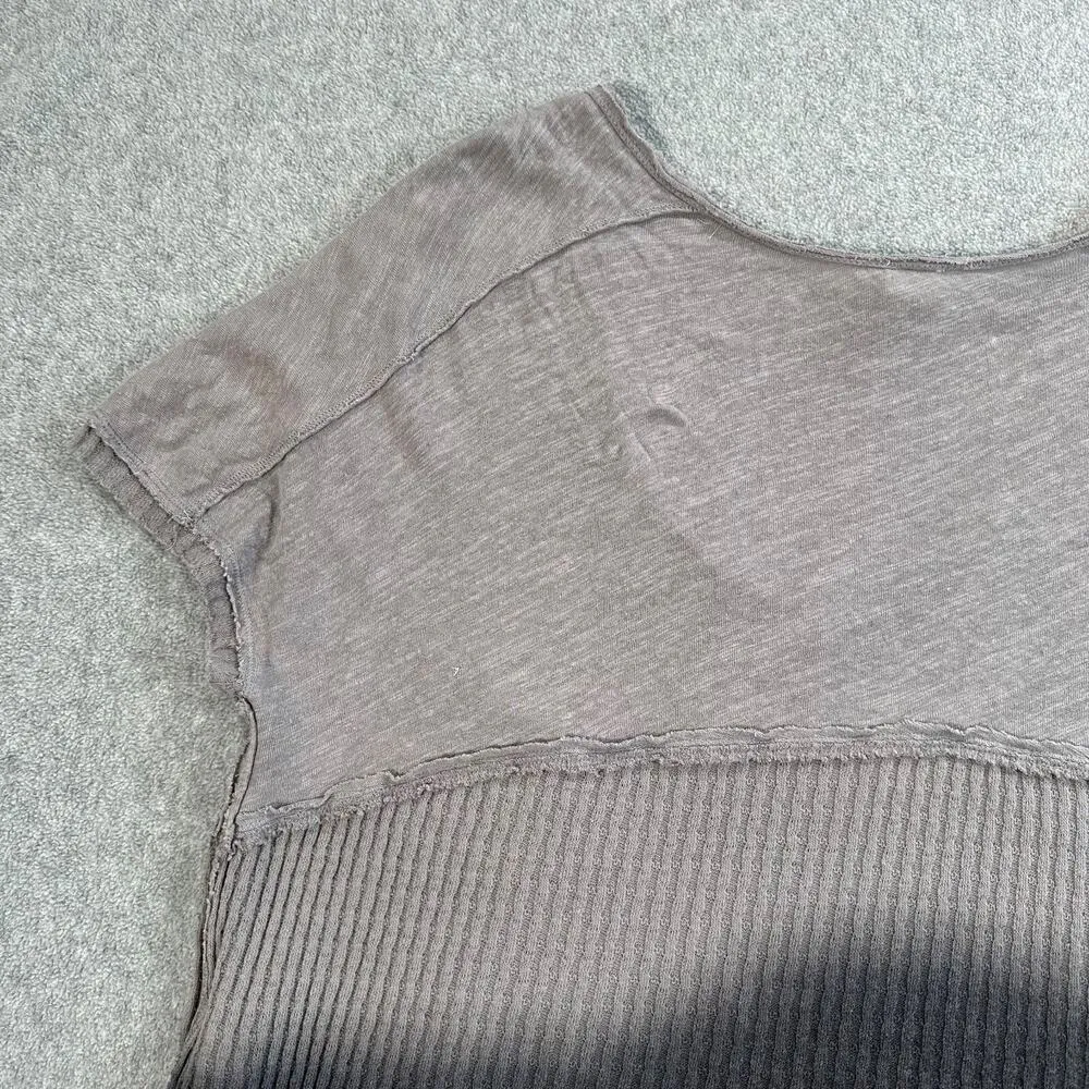 Free People We The Free Oversized Ombre Tee Shirt XSmall Gray Ribbed Linen Blend - Image 9