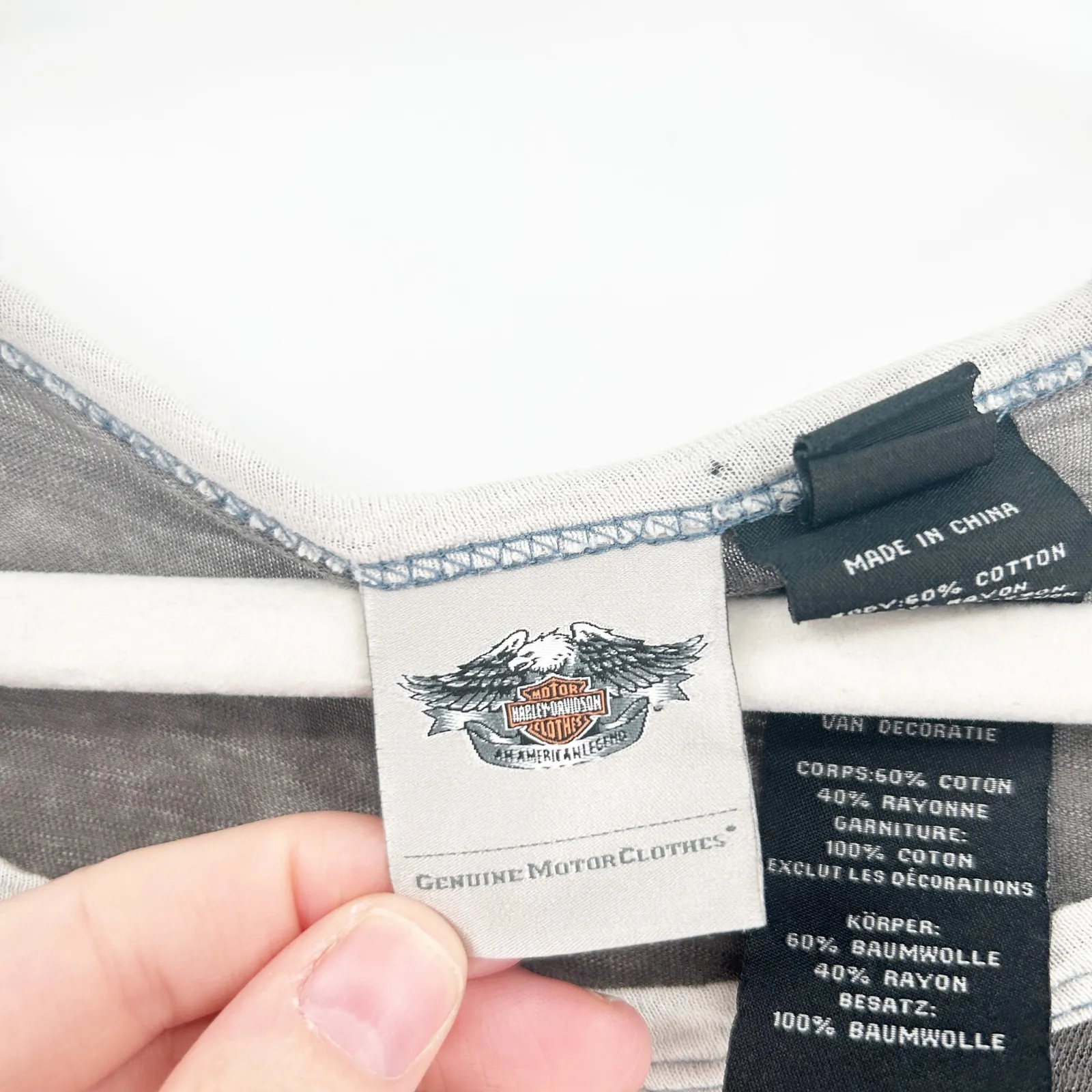 Harley Davidson Womens Grunge Crochet Lace Raglan Sleeve Graphic T Shirt Size L Gray - Image 6