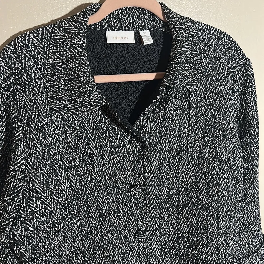 Chicos Lightweight Button Down Textured Black and White‎ Jacket | 3 - Image 2