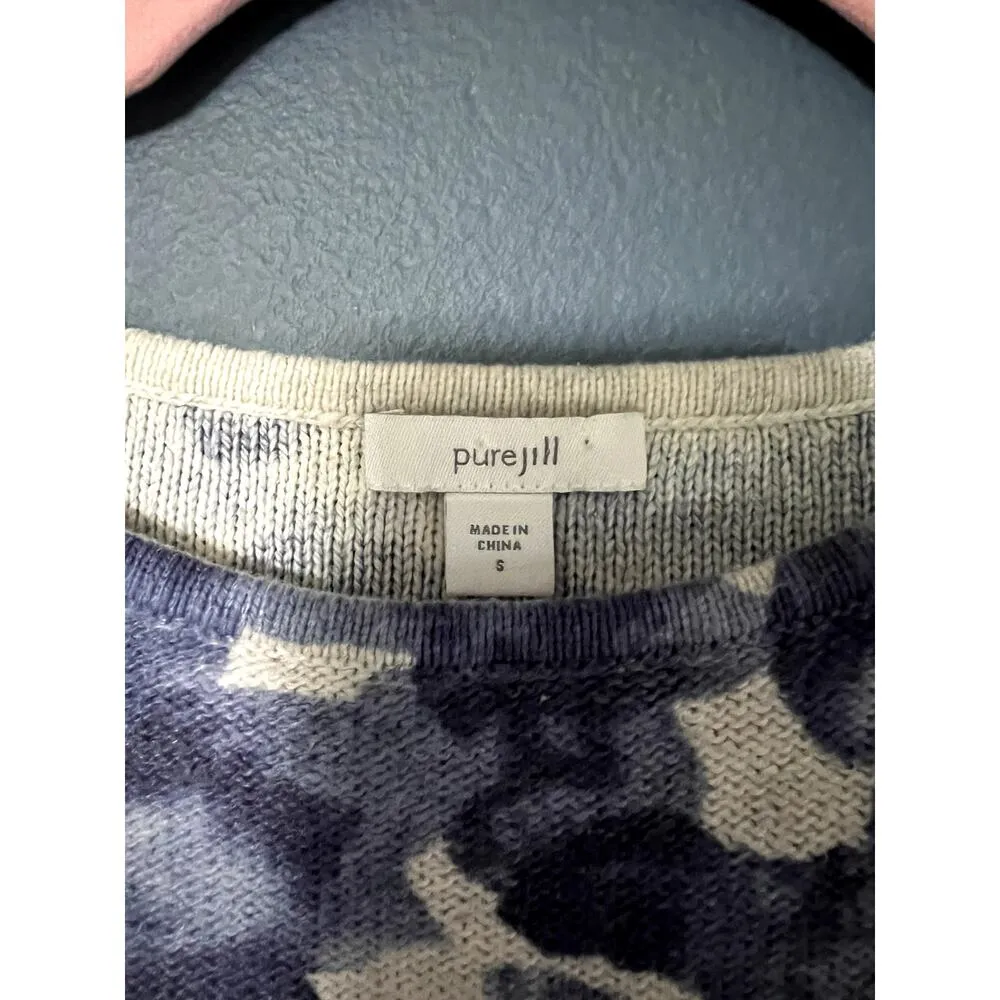 J. Jill Pure Jill Blue Floral Camo Sweater Cotton Blend Lagenlook Oversized Sm - Image 8