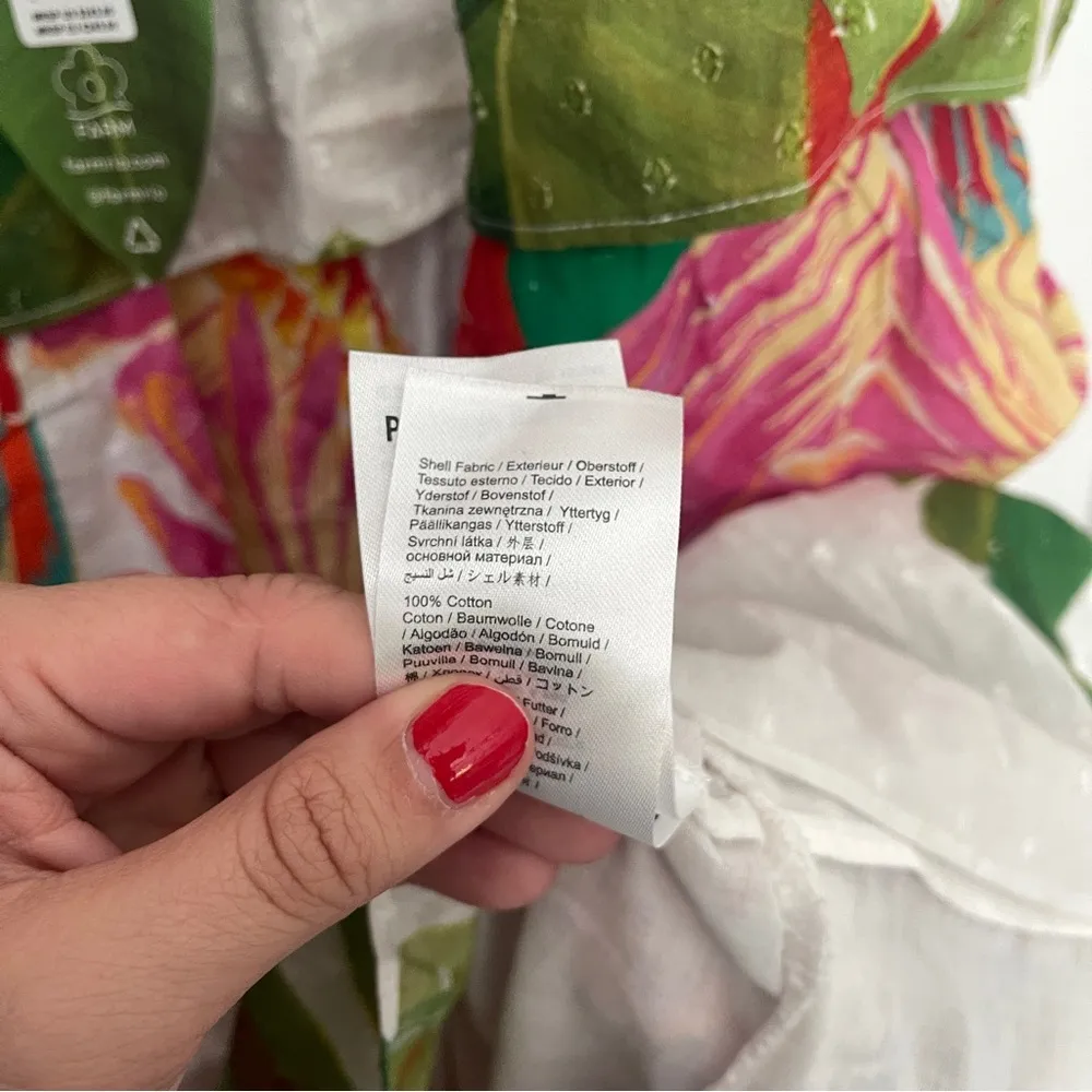 NWT Farm Rio Dress MIXED WHITE PRINTS Layered Dress Off White smocked tie strap - Image 6