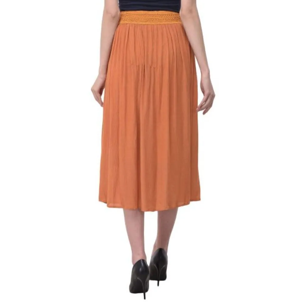 Gypsie Blu Orange Solid Rayon Gauze Pattern Skirt Size L - Image 4