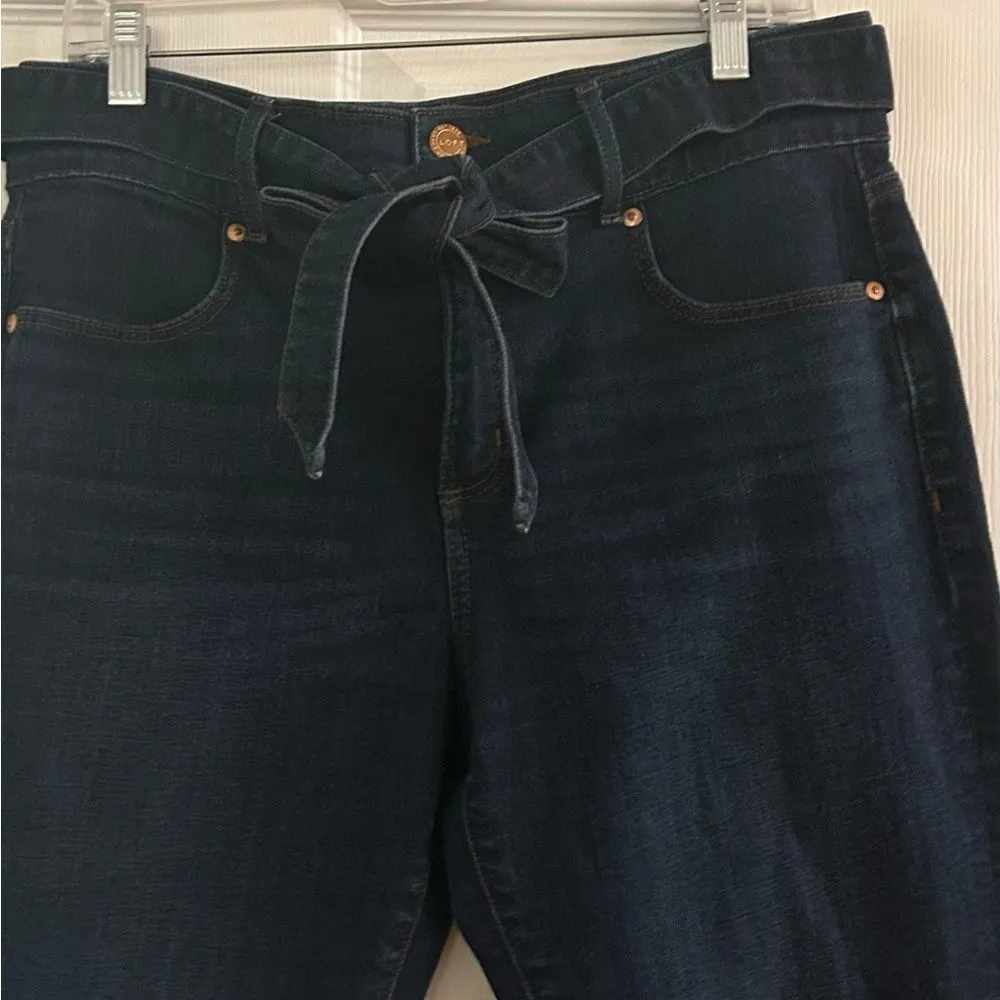 Loft Slim Pockets Dark Wash Tie Waist Raw Hem Jeans Size 30 - Image 3