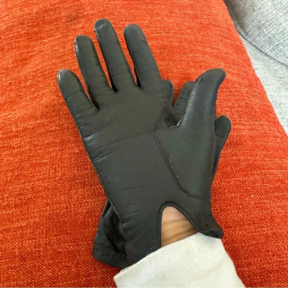 Leather gloves lined from west Germany black size medium small - Image 11