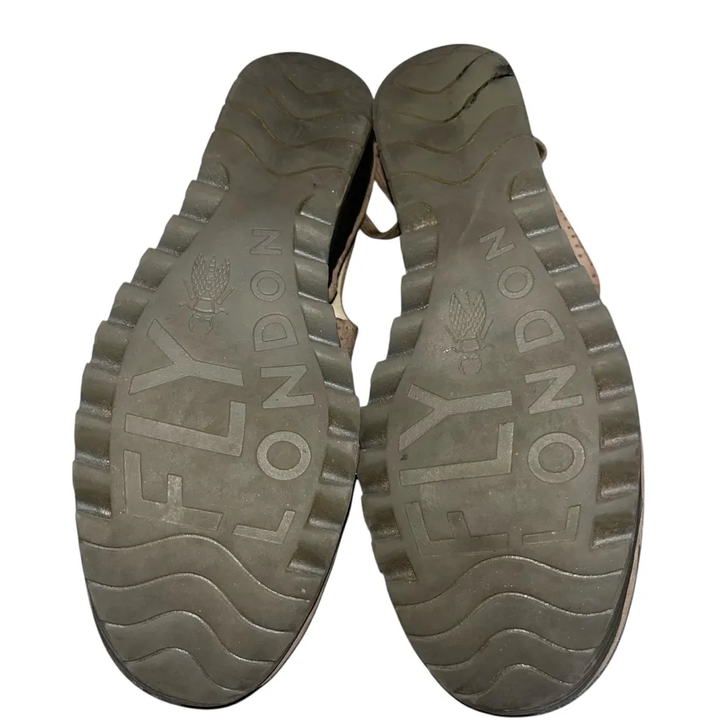 Fly London Taupe Perforated Leather Ypul Peeptoe Wedge Sandals Shoes size 39 - Image 9