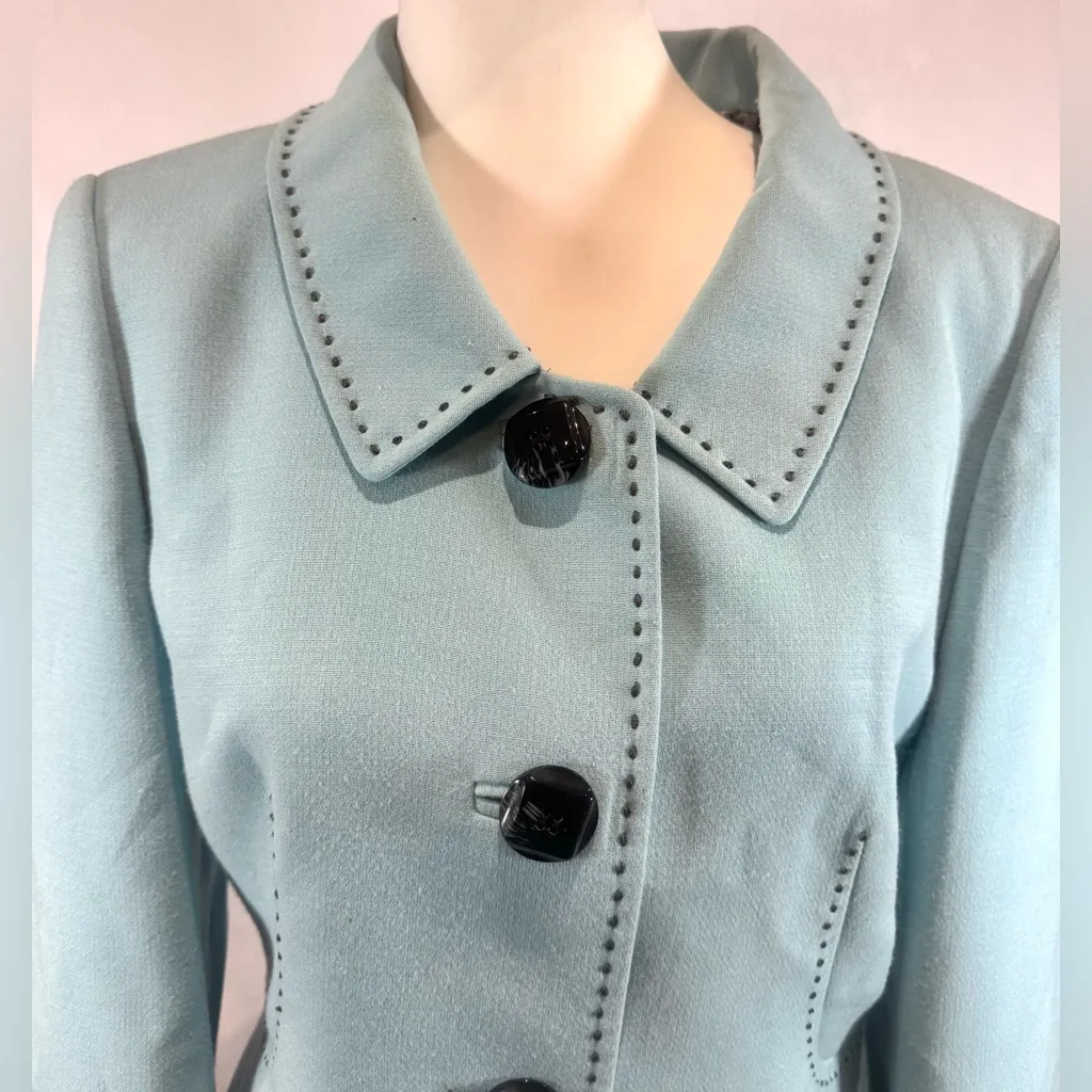 Tahari ASL ice blue open stitch blazer and dark gray skirt suit set size 10 - Image 2