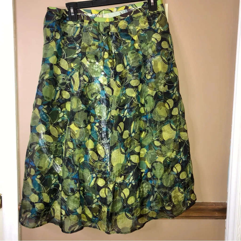 Ideology Silk Sequin Midi Skirt‎ Green 10 - Image 4