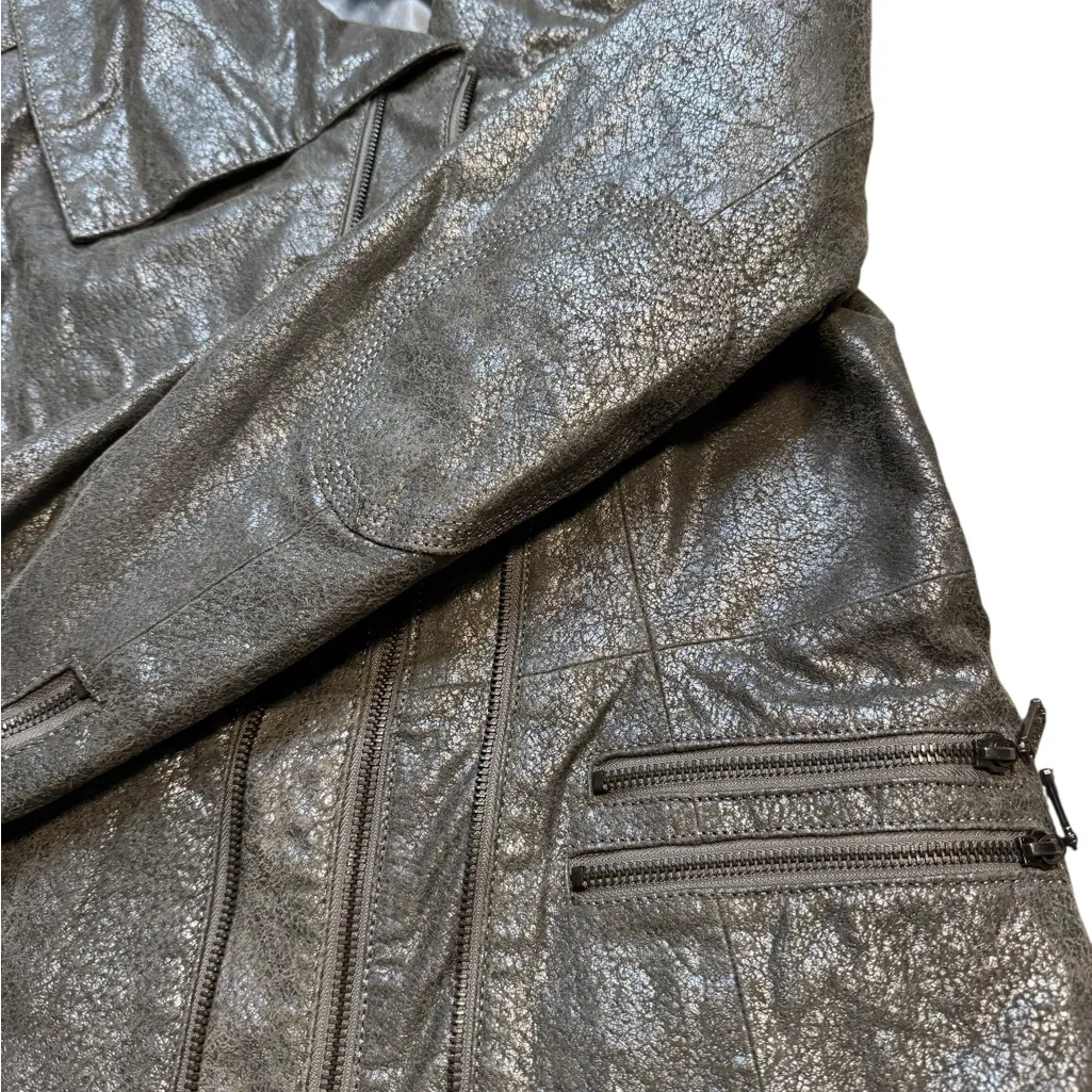 Bradley Metallic Genuine Leather Jacket with front zipper Size Small Gray - Image 4