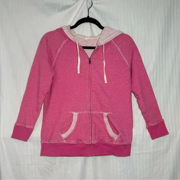Caslon Pink Cotton Full Zip Hoodie Women’s Size Medium 3/4 Sleeve Terry Cloth - Image 1