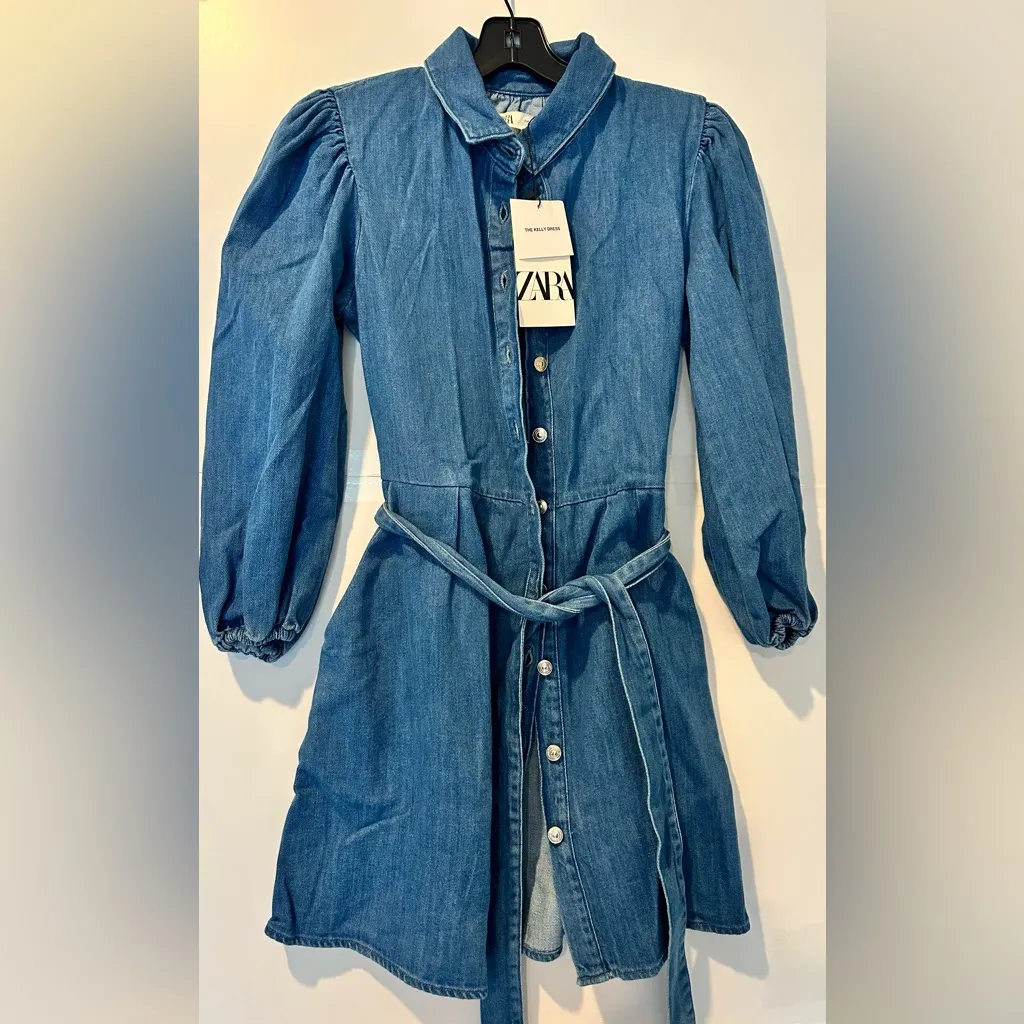 ZARA *NWT* Blue Denim Button-Up Dress - Image 4