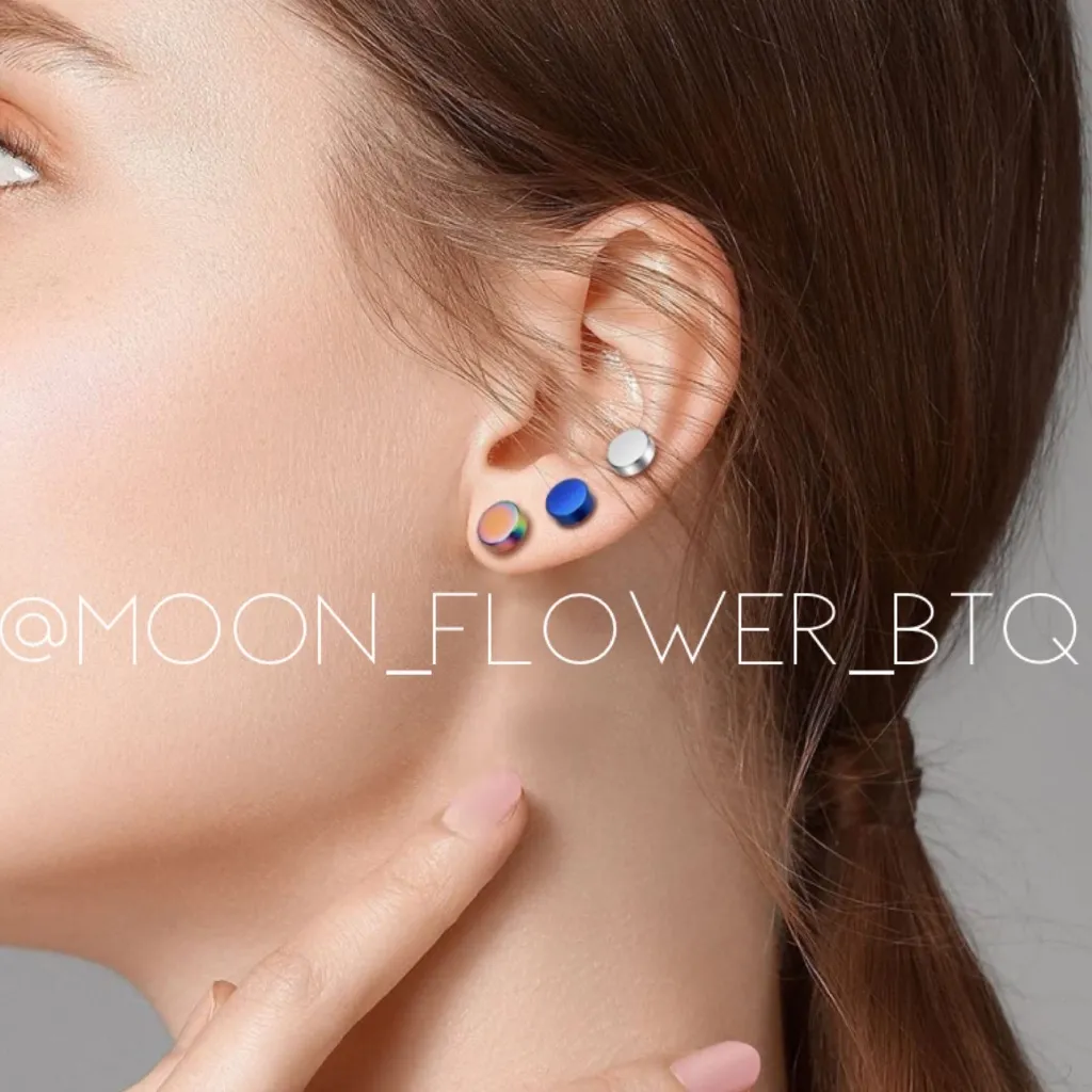 Rainbow Flat Barbell Earrings 8mm Green - Image 5