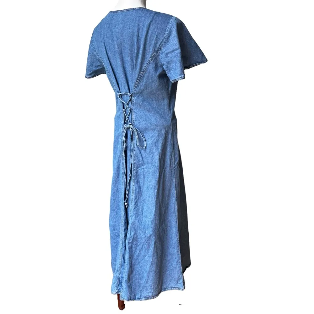 Vintage California Gold Rush Chambray Button Down Maxi Dress, Sz M Blue Size M - Image 6