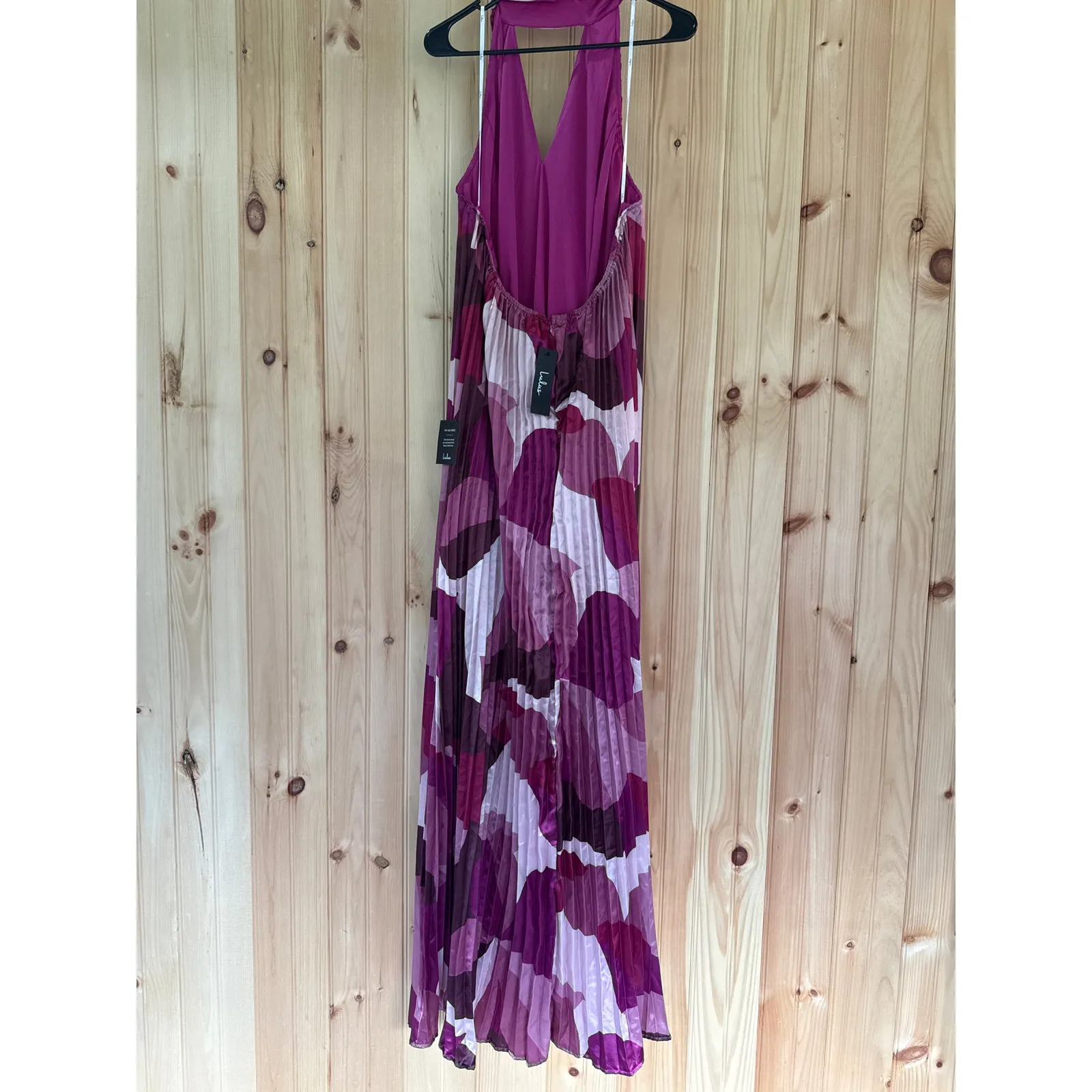 NWT Lulus Prime Poise Pink bstract Satin Halter Maxi Dress Open Back S - FLAW - Image 5
