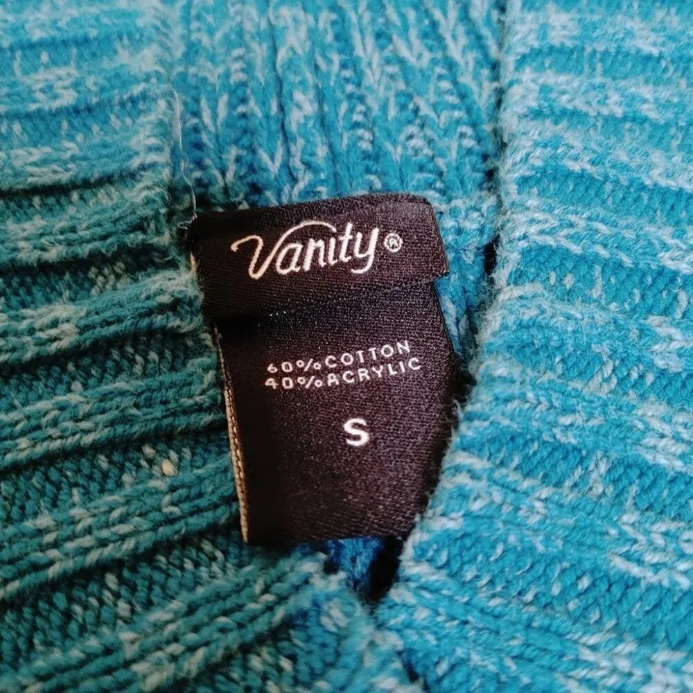Vanity Size Small Blue Knit Sweater Button Long Sleeve Hooded Winter Warm Cozy - Image 7