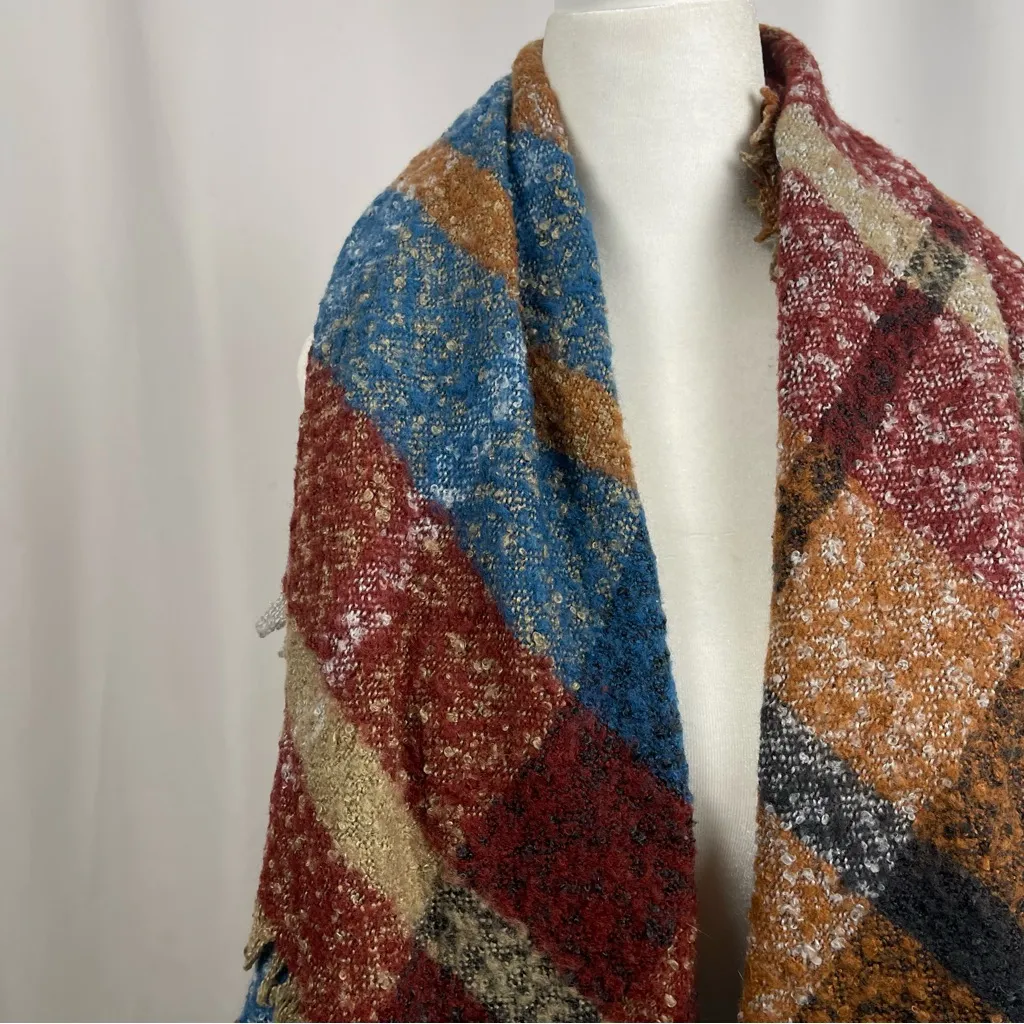 David & Young Plaid Earth Tone Boho Warm Fall Scarf Winter Red - Image 6