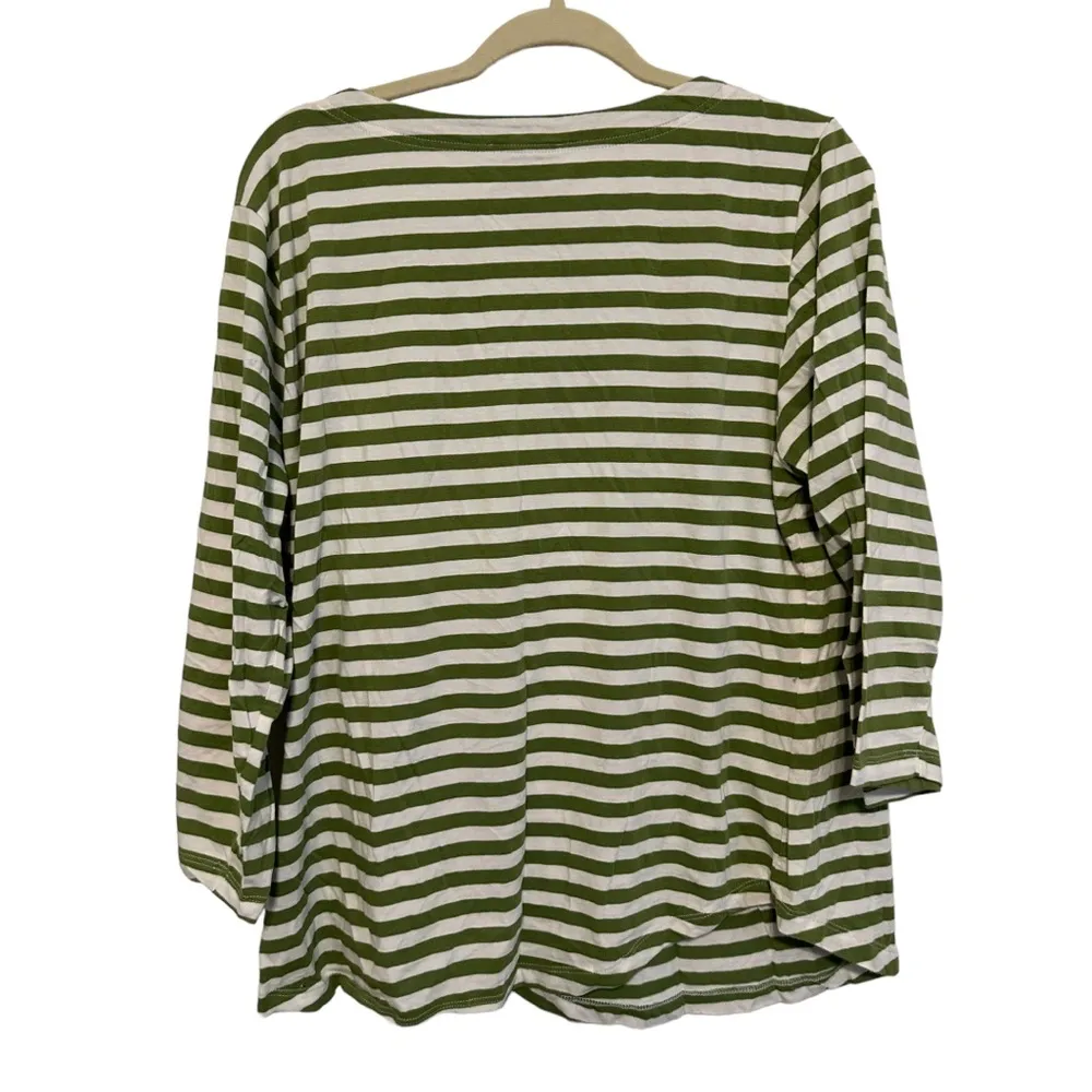 Chelsea & Theodore Green and White Striped 3/4 Sleeve Shirt Size XXL - Image 4